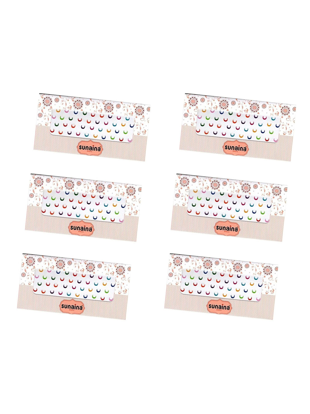 Sunaina Set Of 6 Half Moon Shape Plain Velvet Forehead Bindi- Medium