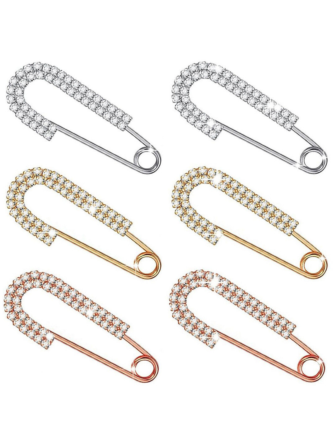 VAMA 6 Pcs Women Multicolour Faux Rhinestone Safety Saree Pleats Brooch Pin