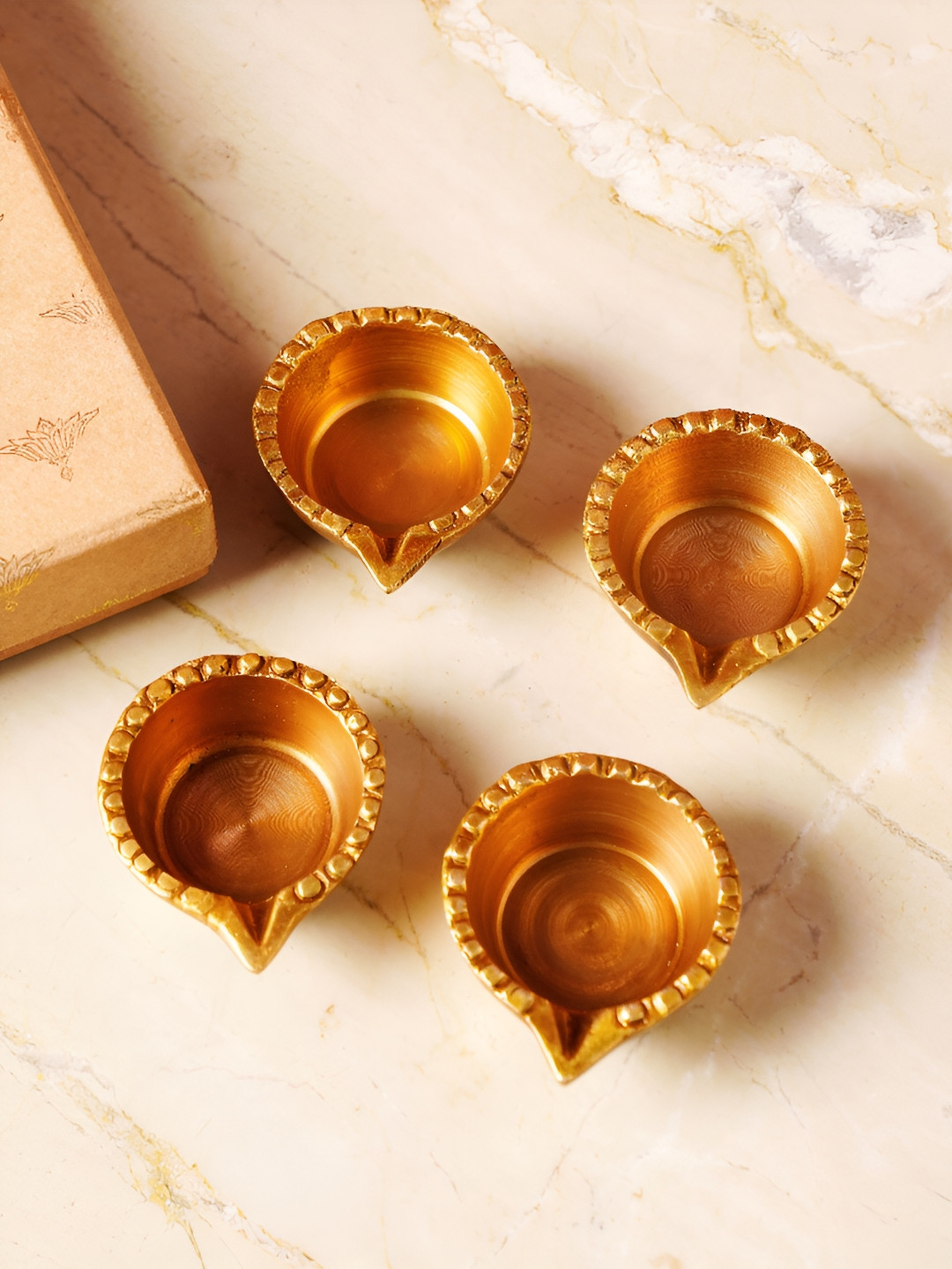 JAYPORE 4 Pcs Textured Brass Diyas