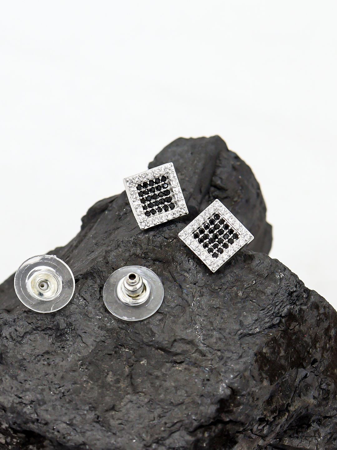 KRENOZ Silver-Plated Sterling Silver Square Shape Cubic Zirconia Studs