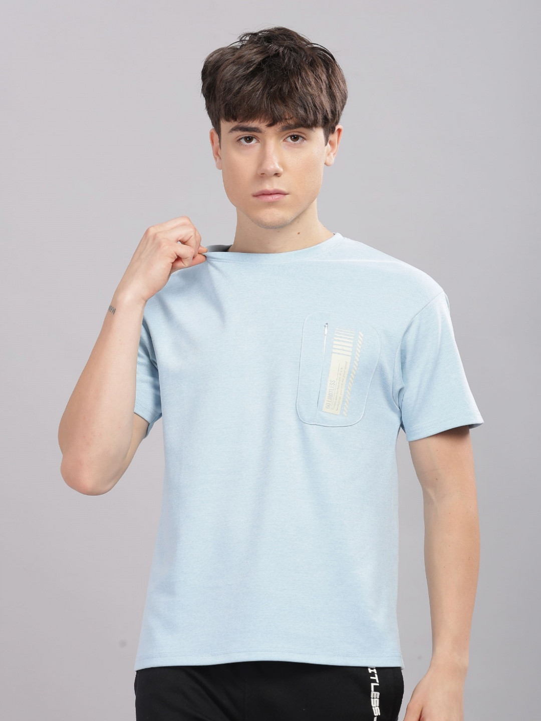 Domin8 Men Soft Cotton Shrinkage Resistant Stretchable T Shirt With Chest Zipper Pocket