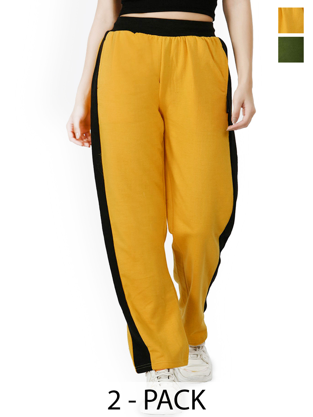 BAESD Women Pack of 2 Colourblocked Mid Rise Warm Side Patta Lower Winter Track Pants