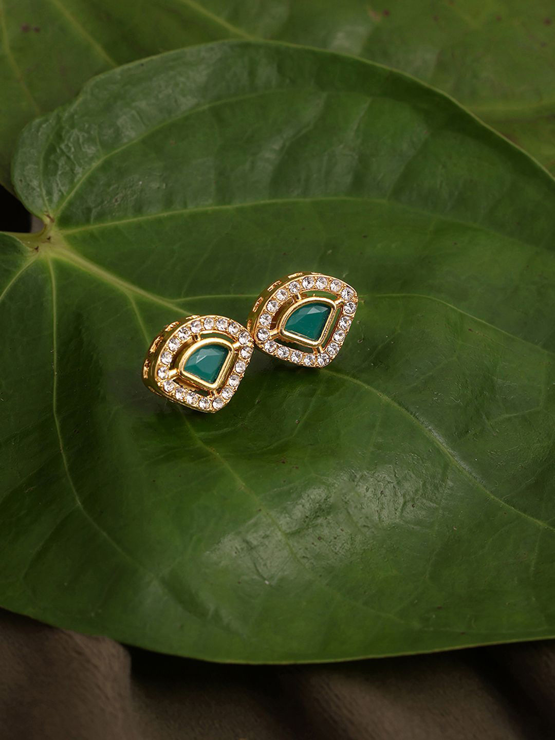 Ruby Raang Gold-Plated Kundan Studded Contemporary Studs Earrings