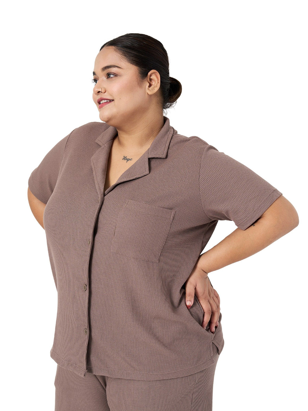 SPIRIT ANIMAL Women Cuban Collar Textured Relaxed Fit Casual Shirt