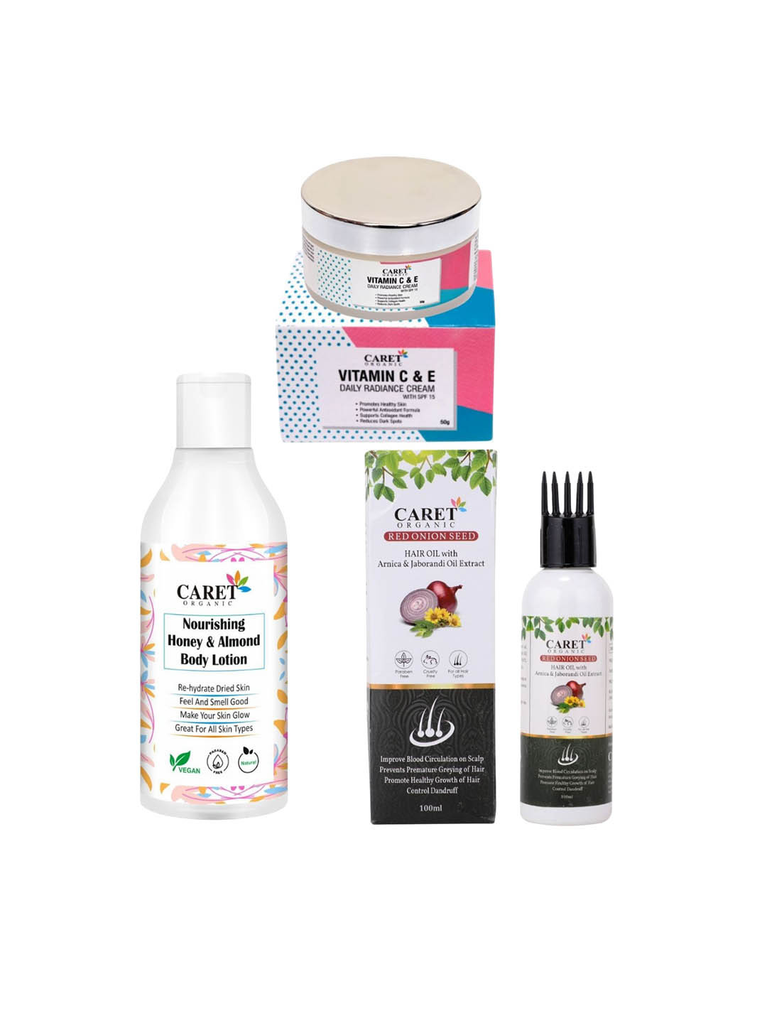 CARET ORGANIC Daily Radiance Cream, Body Lotion & Hair Oil