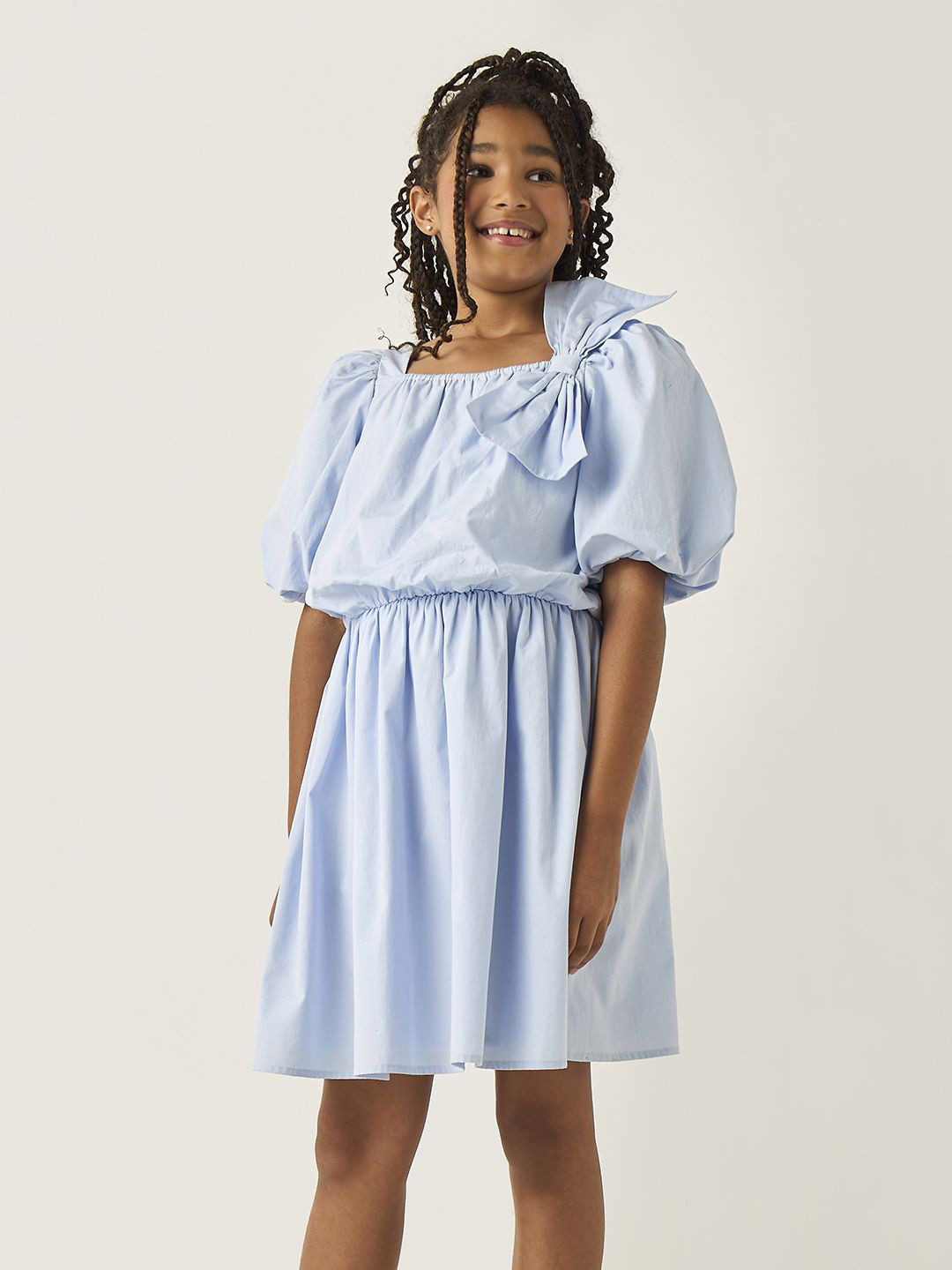 Juniors by Babyshop Girls Square Neck Puff Sleeve Fit & Flare Mini Dress