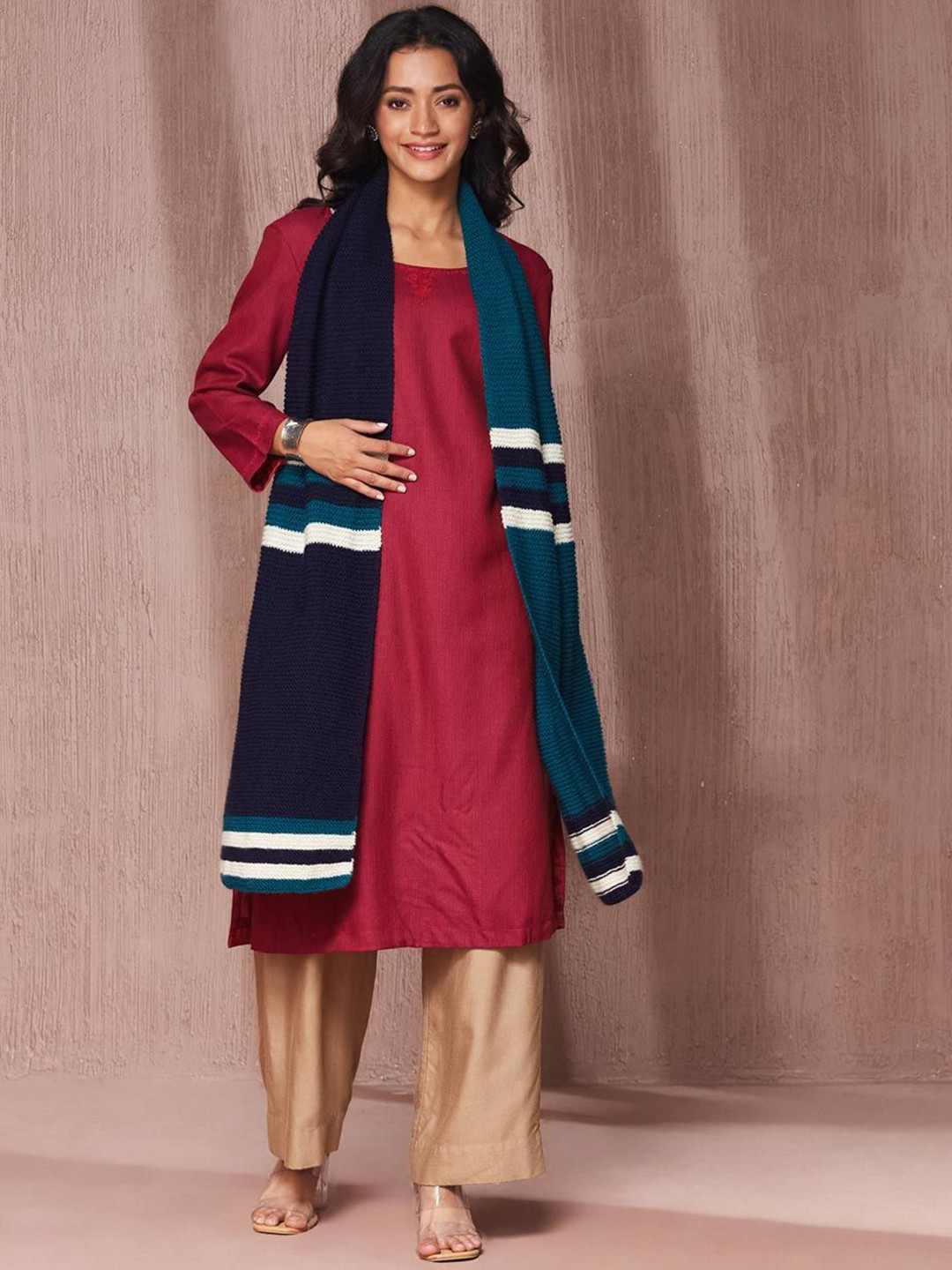 Fabindia Women Striped Merino Wool Mufflers