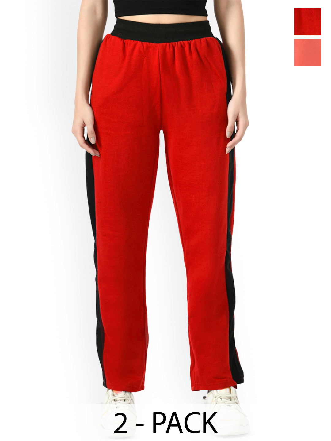 BAESD Women Pack of 2 Colourblocked Mid Rise Warm Side Patta Lower Winter Track Pants