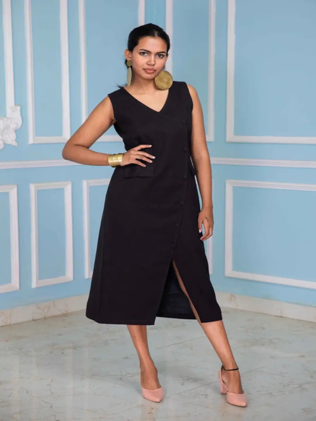 THE SAFFRON SAGA Cotton A-Line Midi Dress