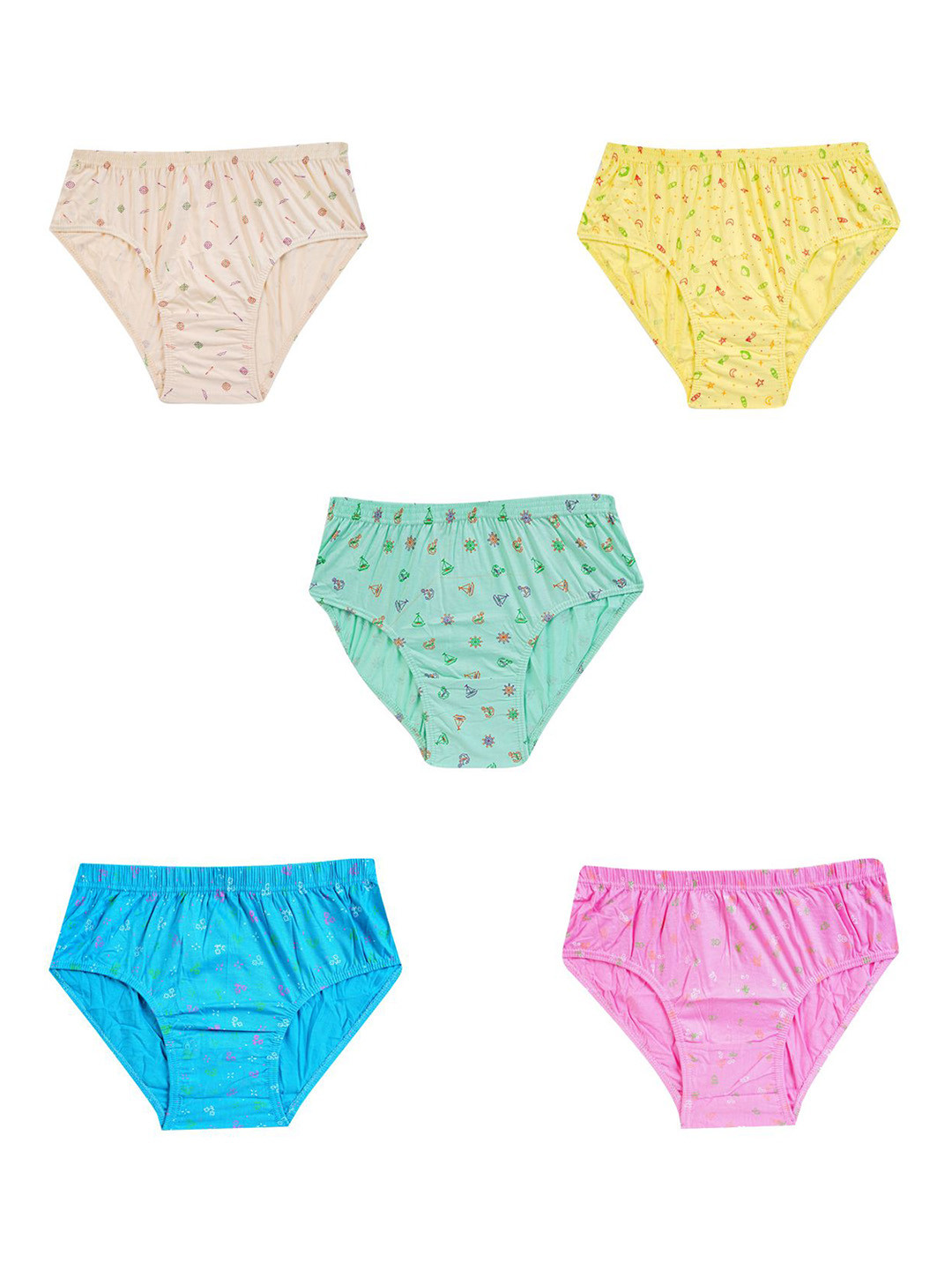 YELLOWDELIGHT Women Pack of 5 Abstract Printed Cotton Mid-Rise Hipsters