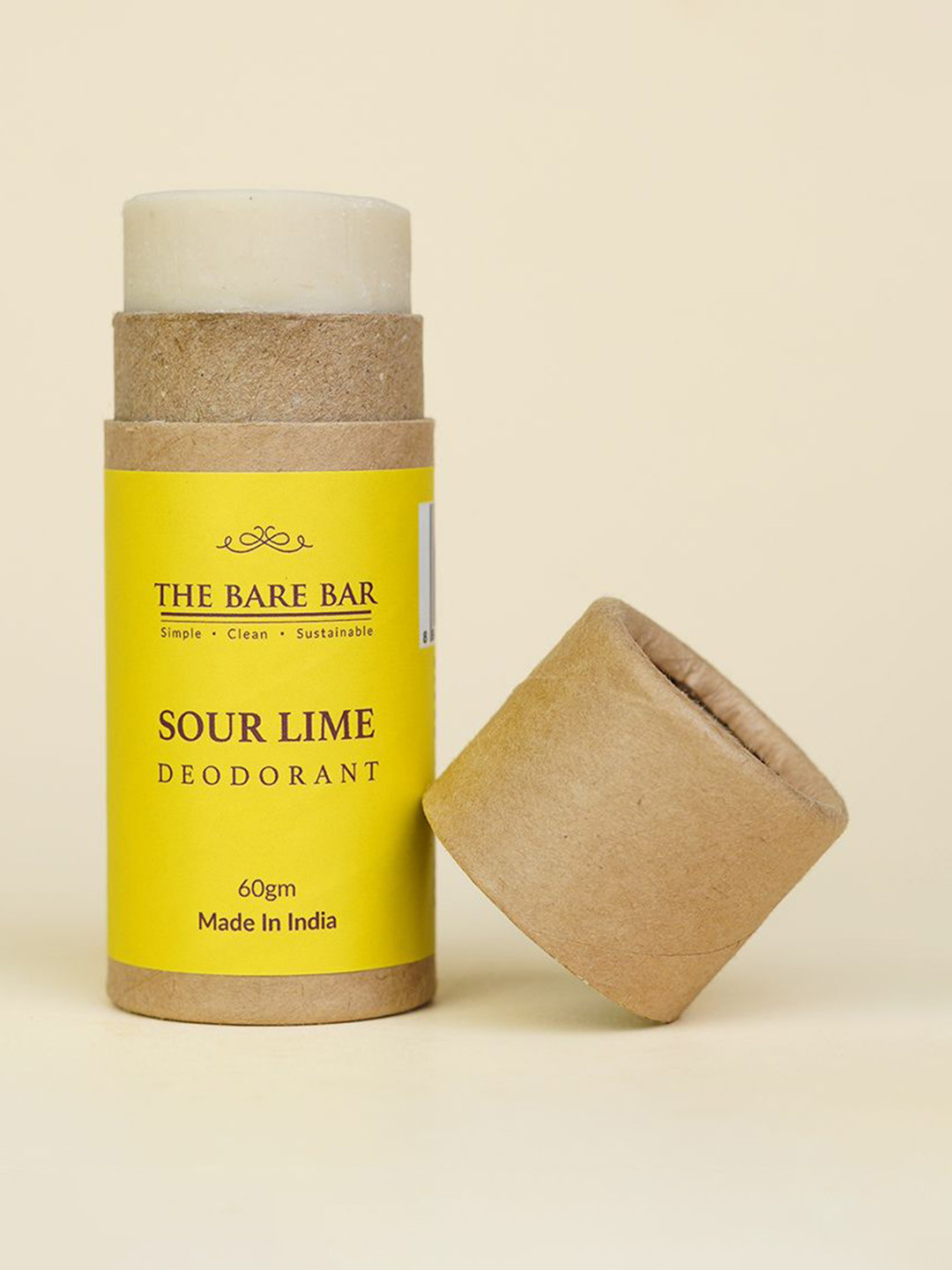 The Bare Bar Sour Lime Deodorant - Absorbs Moisture & Soothes The Skin - 60g