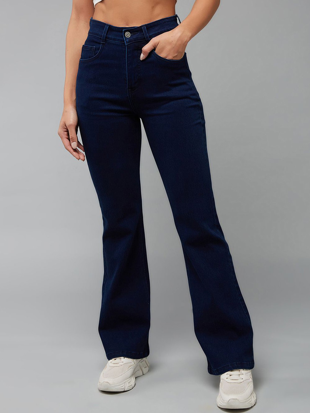 DOLCE CRUDO Women Bootcut High Rise Clean Look Stretchable Shaping Denim Jeans