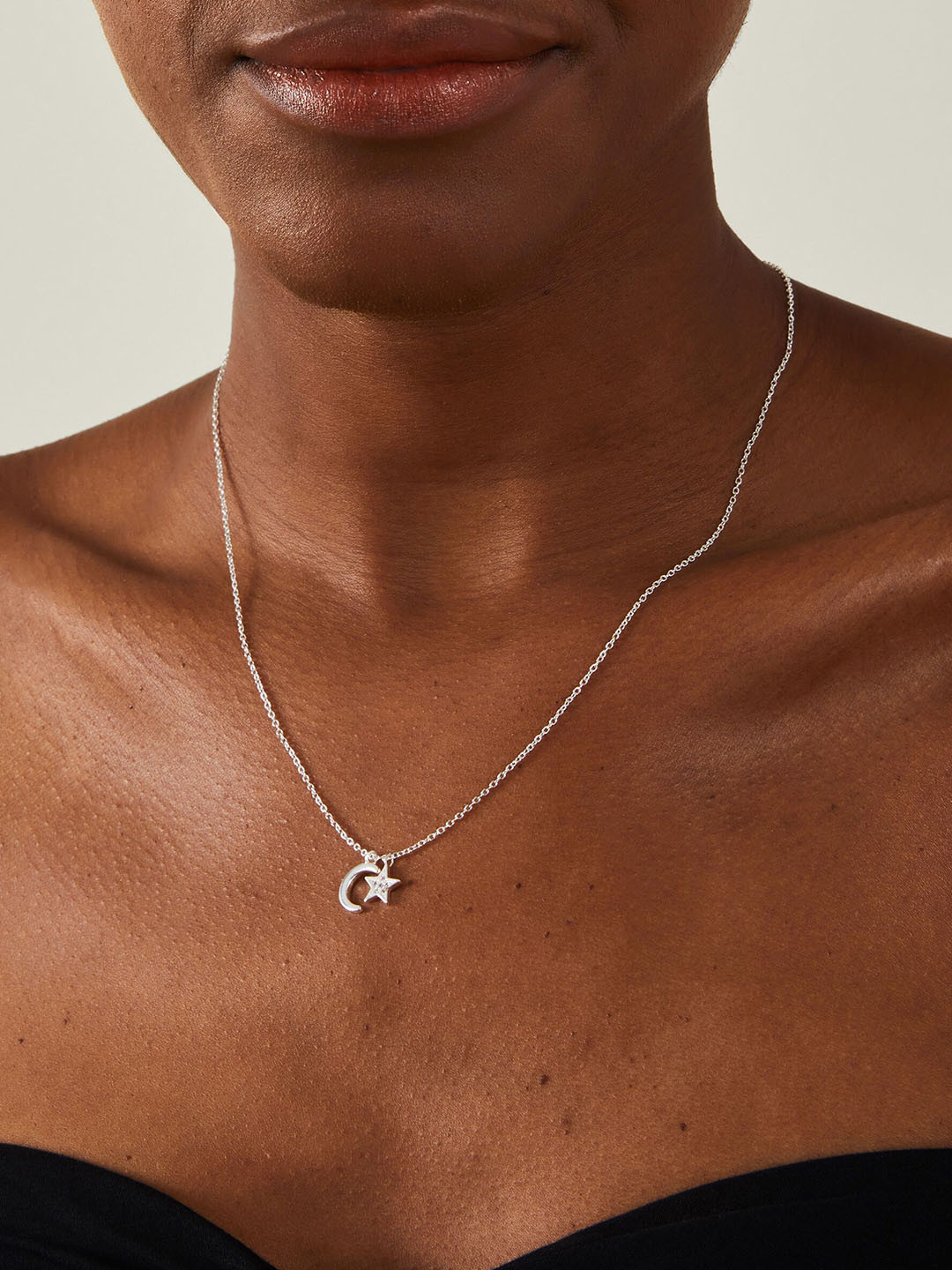 Accessorize Silver-Plated Star Shaped Stone Studded Pendant with Chain