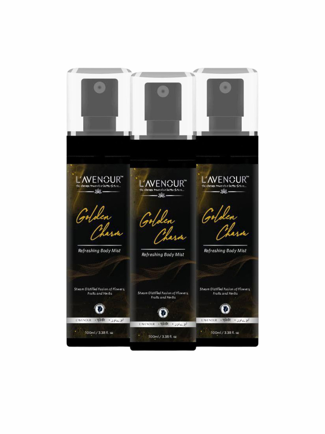 L'AVENOUR Set Of 3 Golden Charm Refreshing Long Lasting Body Mist Spray - 100 ml Each