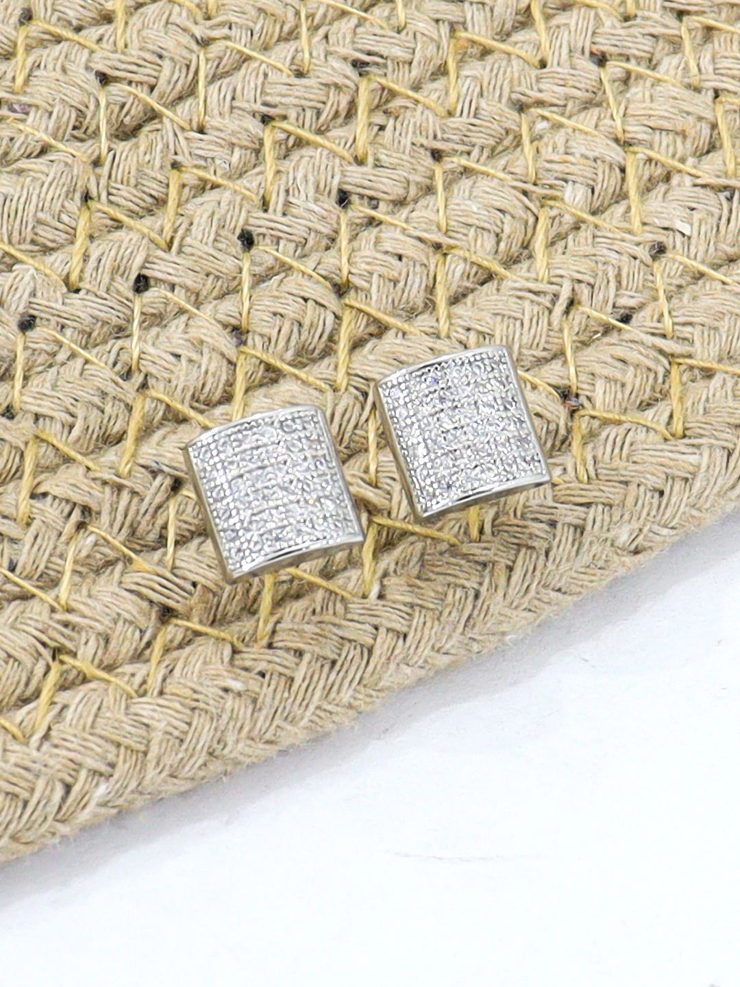 FIMBUL Square Shape Stainless Steel Cubic Zirconia Studs