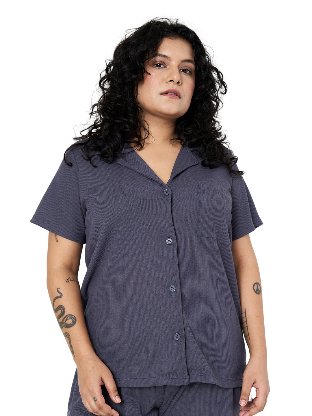 SPIRIT ANIMAL Women Cuban Collar Solid Relaxed Fit Casual Shirt