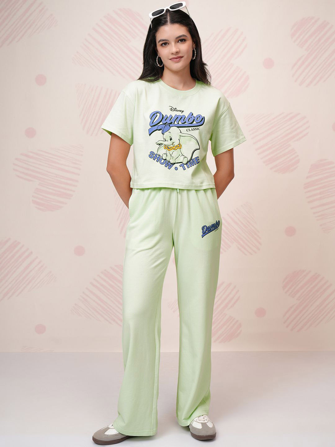 Tokyo Talkies Green Disney Dumbo Printed Round Neck Pure Cotton T Shirt & Trouser