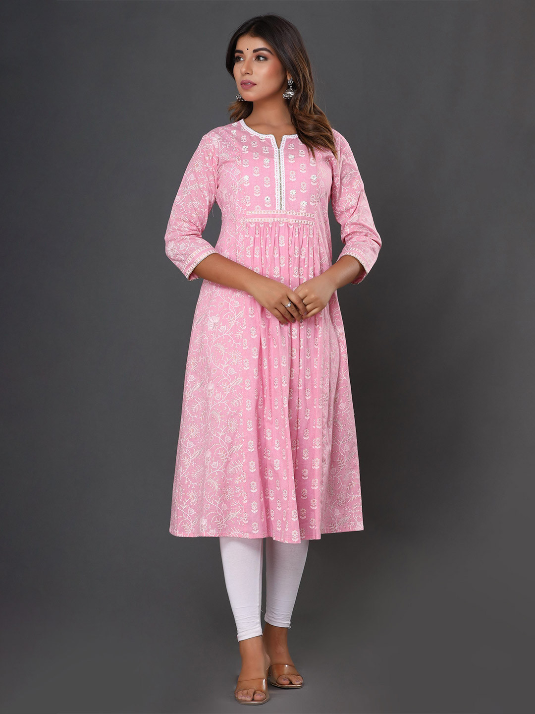 DE CAMA Women Floral Printed Pure Cotton Anarkali Kurta