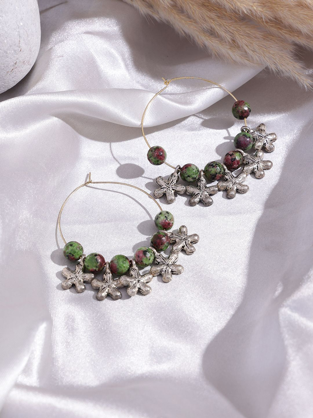 DressBerry Gold Plated Agate Studded Circular Hoop Earrings