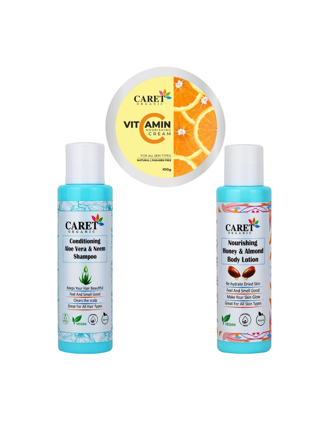 CARET ORGANIC Set Of 3 Vita C Cream, Shampoo & Body Lotion