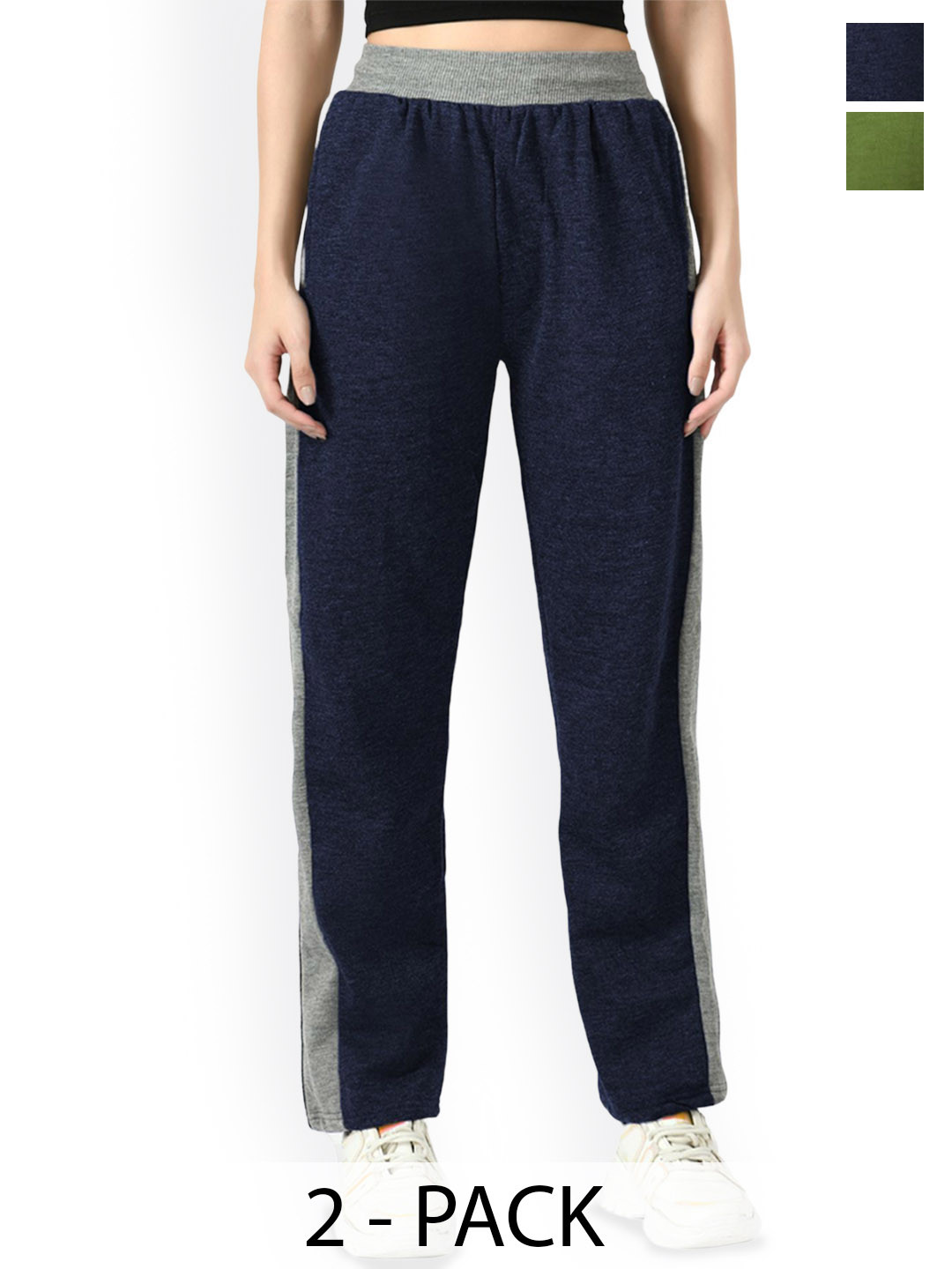 BAESD Women Pack Of 2 Colourblocked Warm Side Patta Lower Regular Fit Winter Track Pants