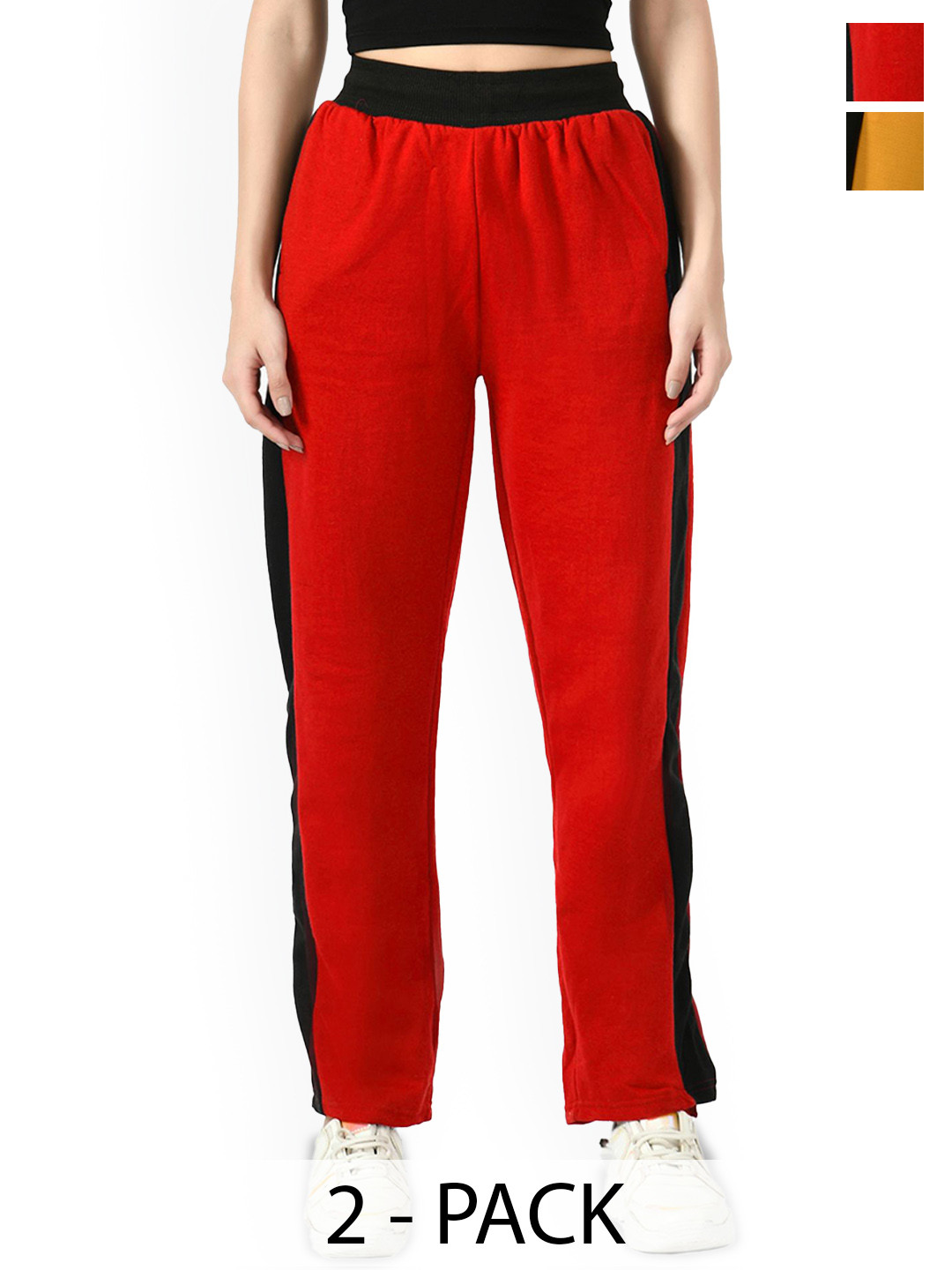 BAESD Women Pack of 2 Colourblocked Mid Rise Warm Side Patta Lower Winter Track Pants