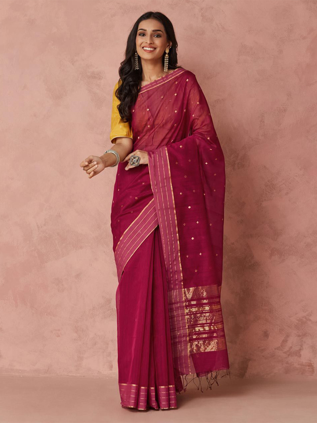 Fabindia Pink Cotton Silk Blend Sari