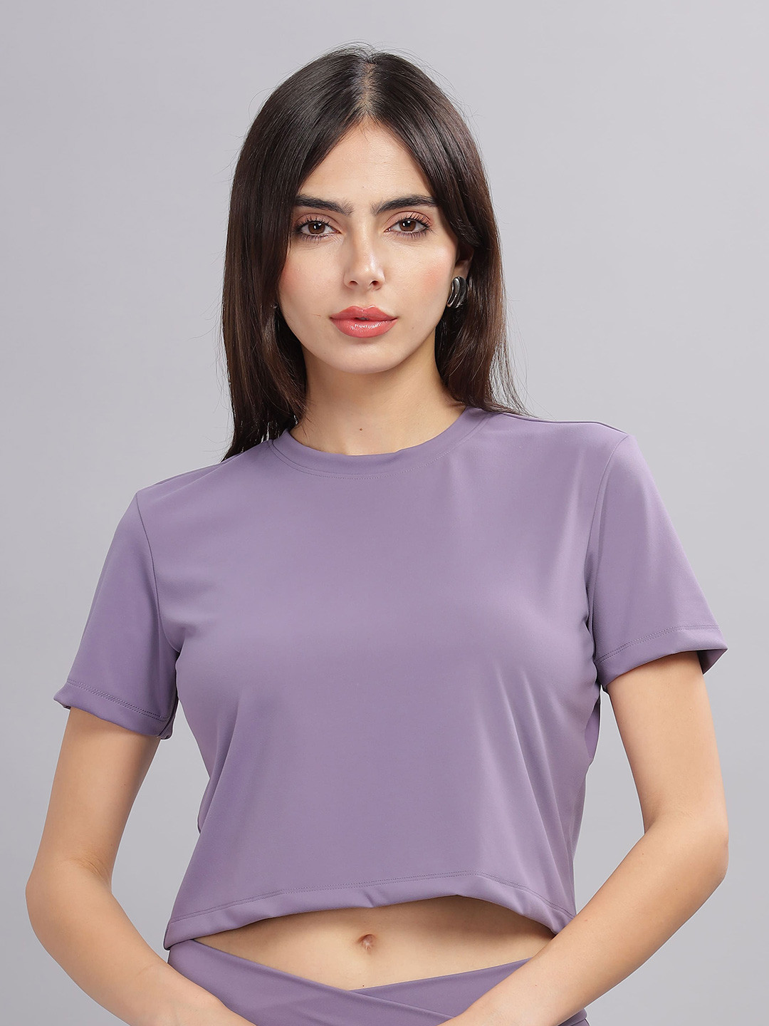 DOMIN8 Women Ultra Soft Stretchable Crop Top Sweat Wicking Nylon Gym Yoga T Shirt