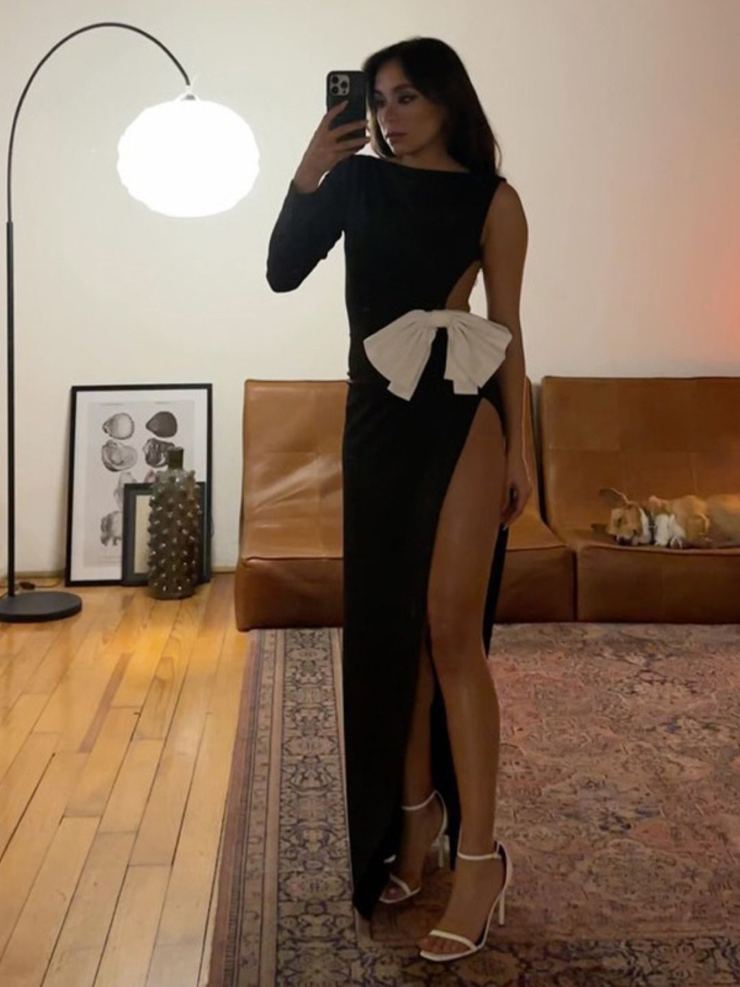 KPOP Boat Neck Long Sleeves Maxi Dress With Cut-Outs Details