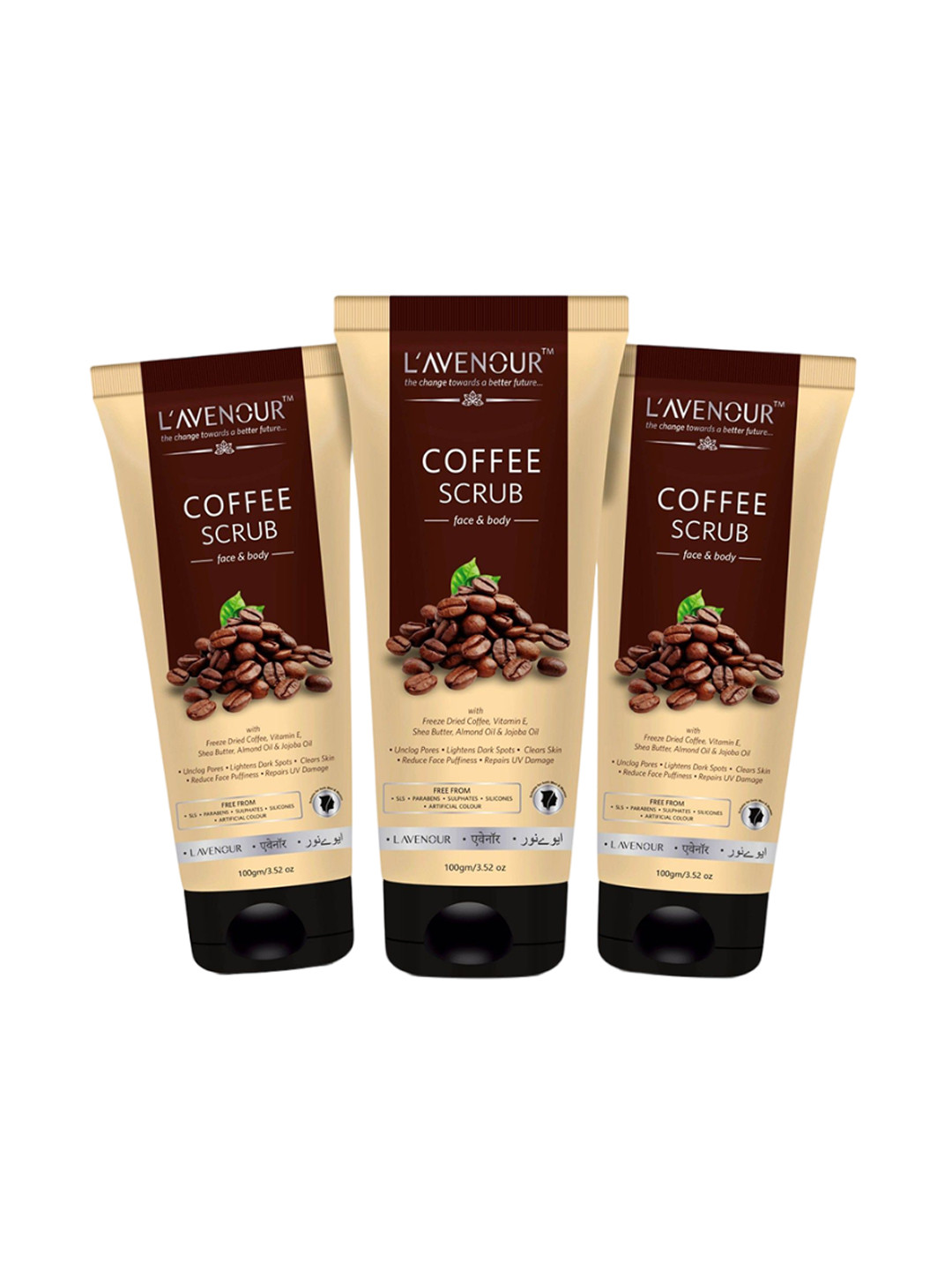 L'AVENOUR Set Of 3 Coffee Scrub for Face & Body With Shea Butter & Almond Oil - 100 g Each