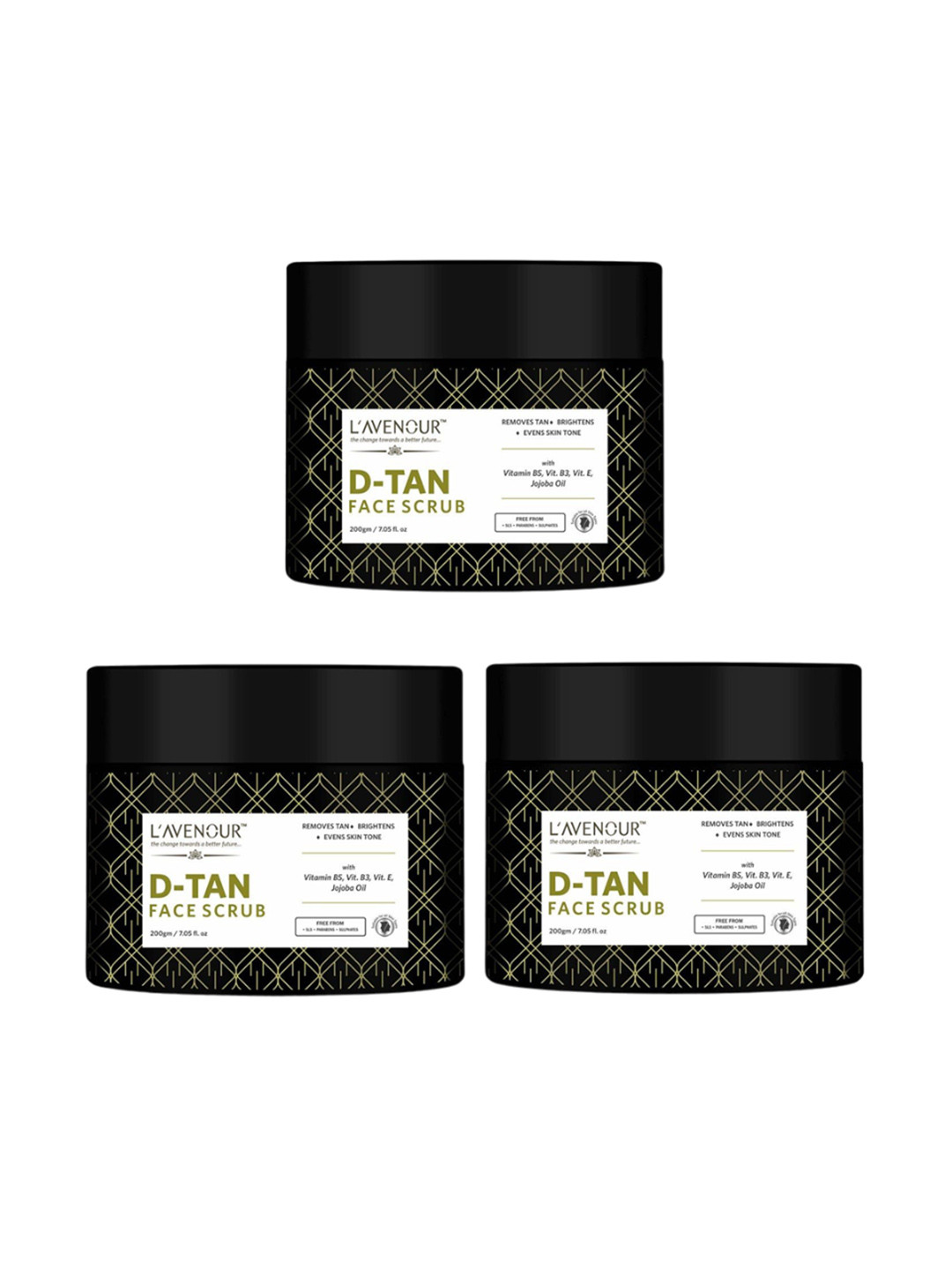 L'AVENOUR Set Of 3 D-Tan Face Scrub For Deep Exfoliation With Jojoba Oil - 200 g Each