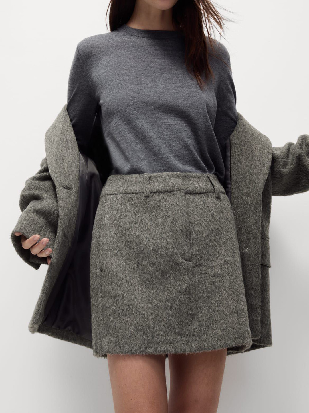 Marks & Spencer Women Textured Mini A-Line Skirt with Wool