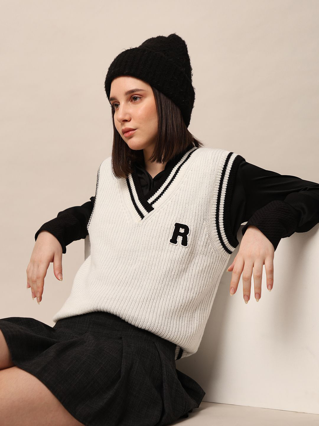 ONLY Women Cable Knit Ribbed Sweater Vest with Applique Detail