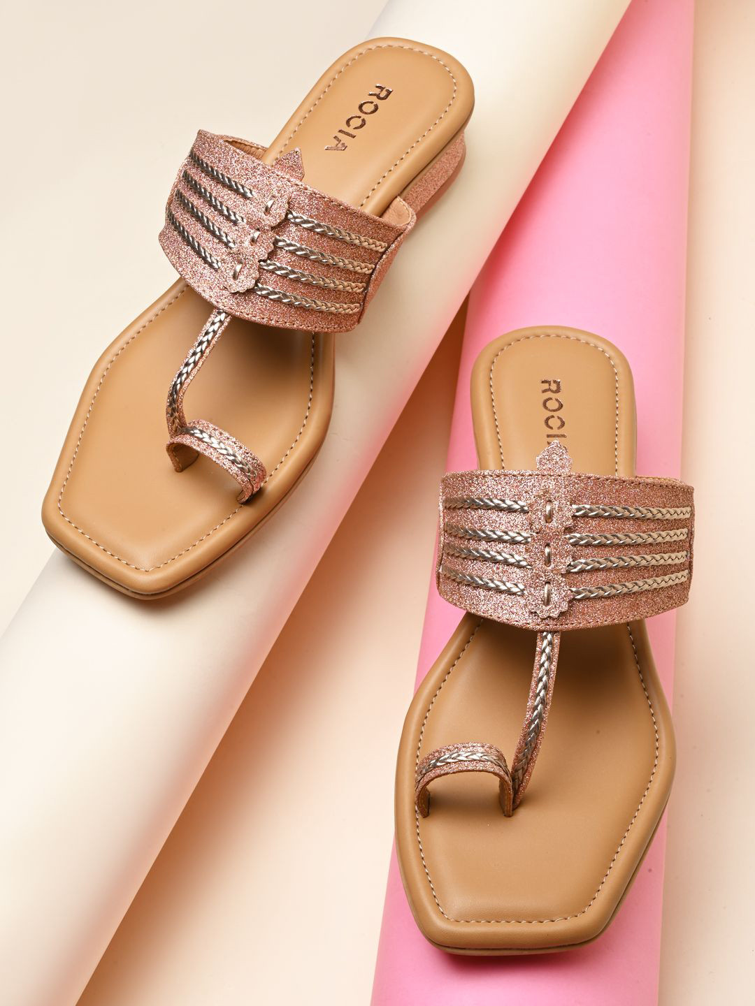 Rocia Women Shimmer Kolhapuri Block Heels Ethnic Sandals