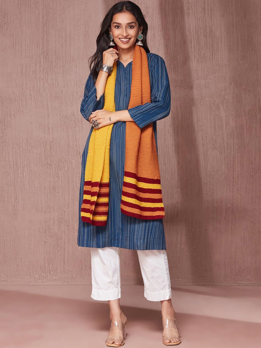 Fabindia Mustard Wool Woven Muffler