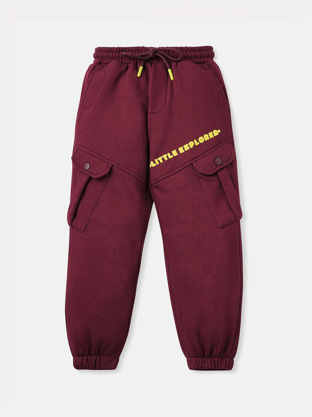 Nauti Nati Boys Typography Print Fleece Cargo-pocket Joggers in Maroon