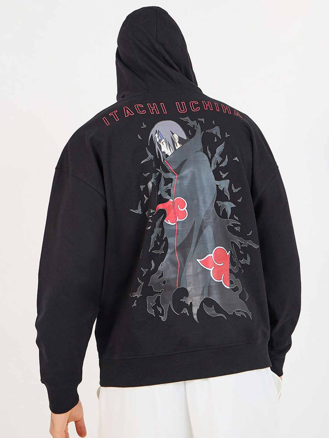 Styli Black Naruto Printed Hooded Oversized Pure Cotton Sweatshirt