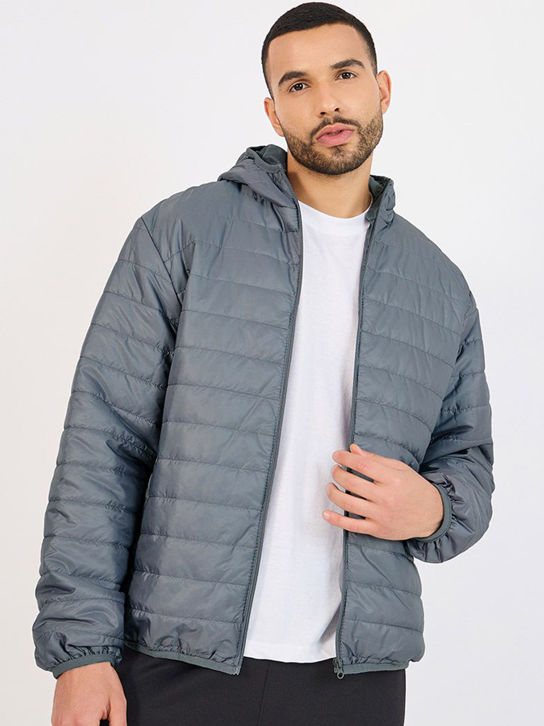 Styli Grey Quilted Hooded Puffer Jacket