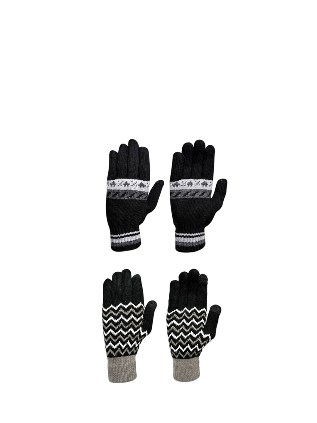 LOOM LEGACY Men Woollen Pack of 2 Striped Winter Gloves