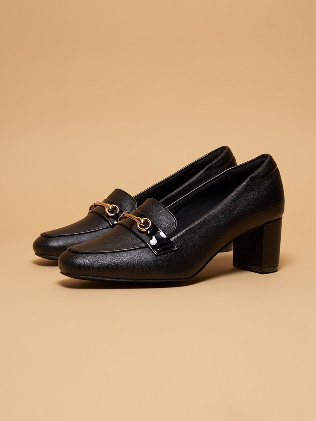 ERIDANI Women Block Round Toe Closed Back Pumps