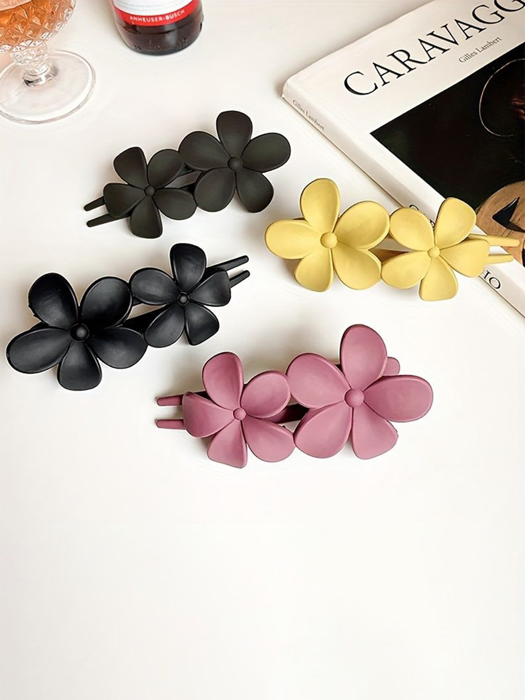 CHRONEX Set of 4 Flower Hair Clip Matte Alligator Hair Clip -Assorted