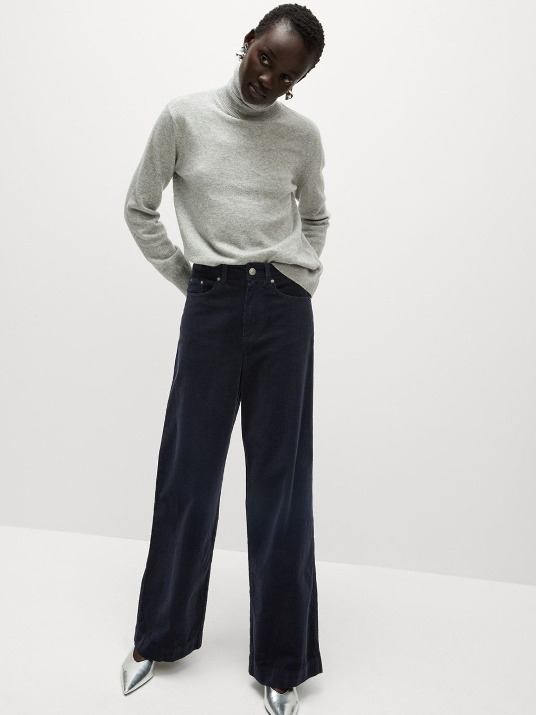 Marks & Spencer Women Cotton High-Rise Wide Leg Chinos Trousers