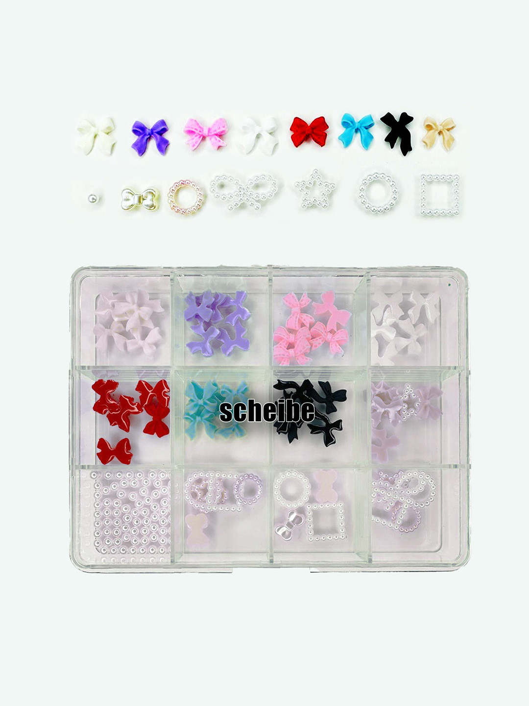 Scheibe Set of 12 Grid Bow & Stones Nail Art - Accessories