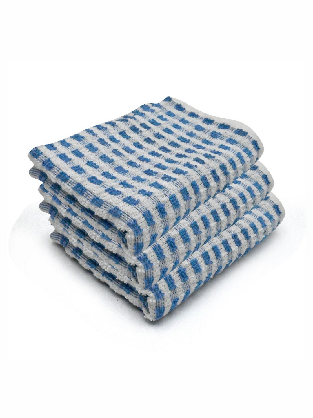 PRAKARTIK Blue & White 3 Pieces Checked Pure Cotton Heat Resistant Kitchen Towels
