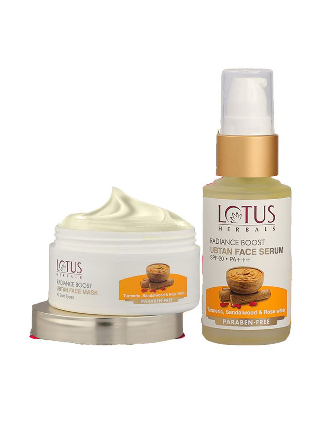 Lotus Herbals Set Of 2 Radiance Boost Ubtan Face Mask - 100 g & Face Serum Combo - 30 ml