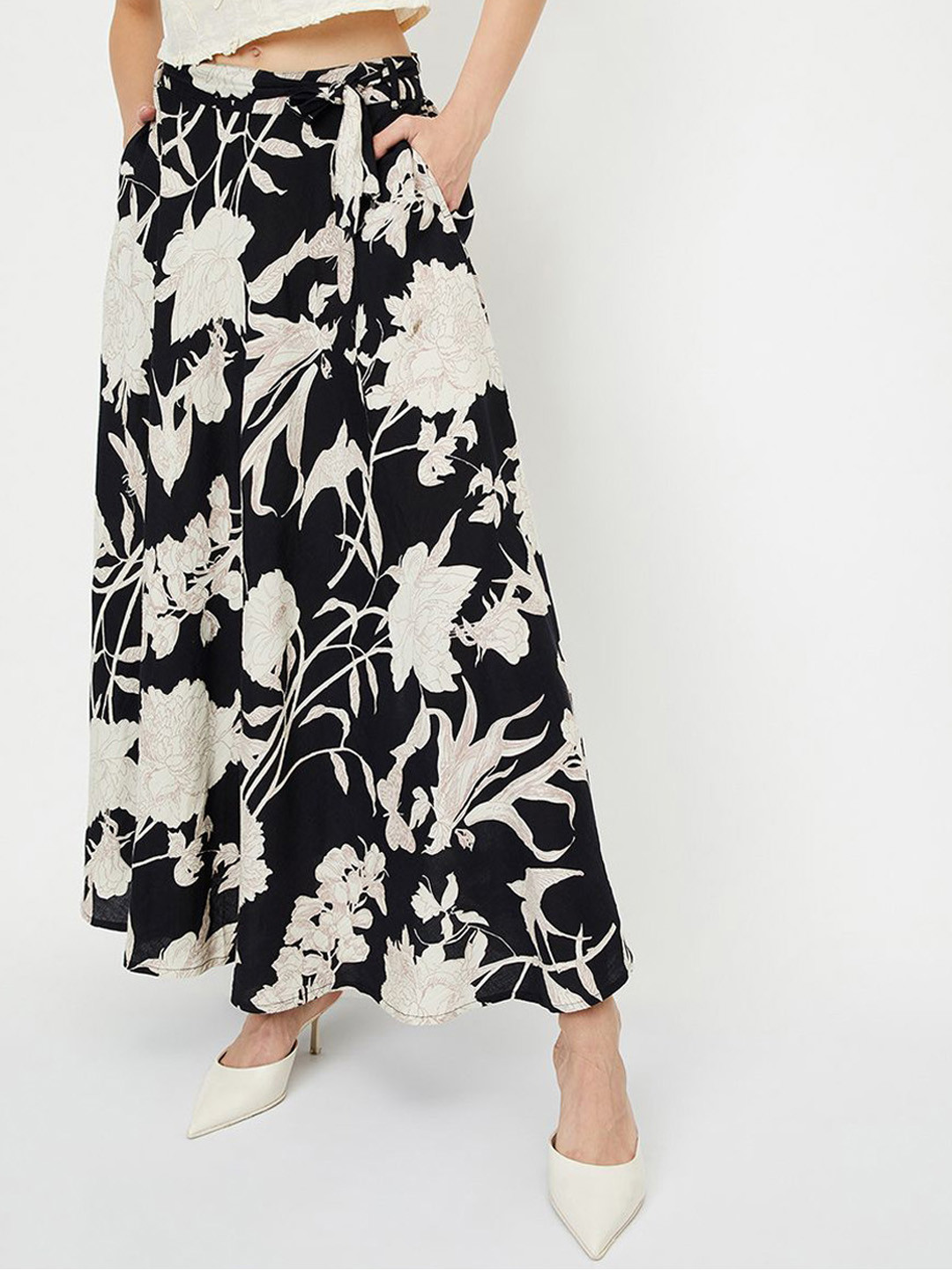 max Women Printed Flared Casual Maxi Skirt