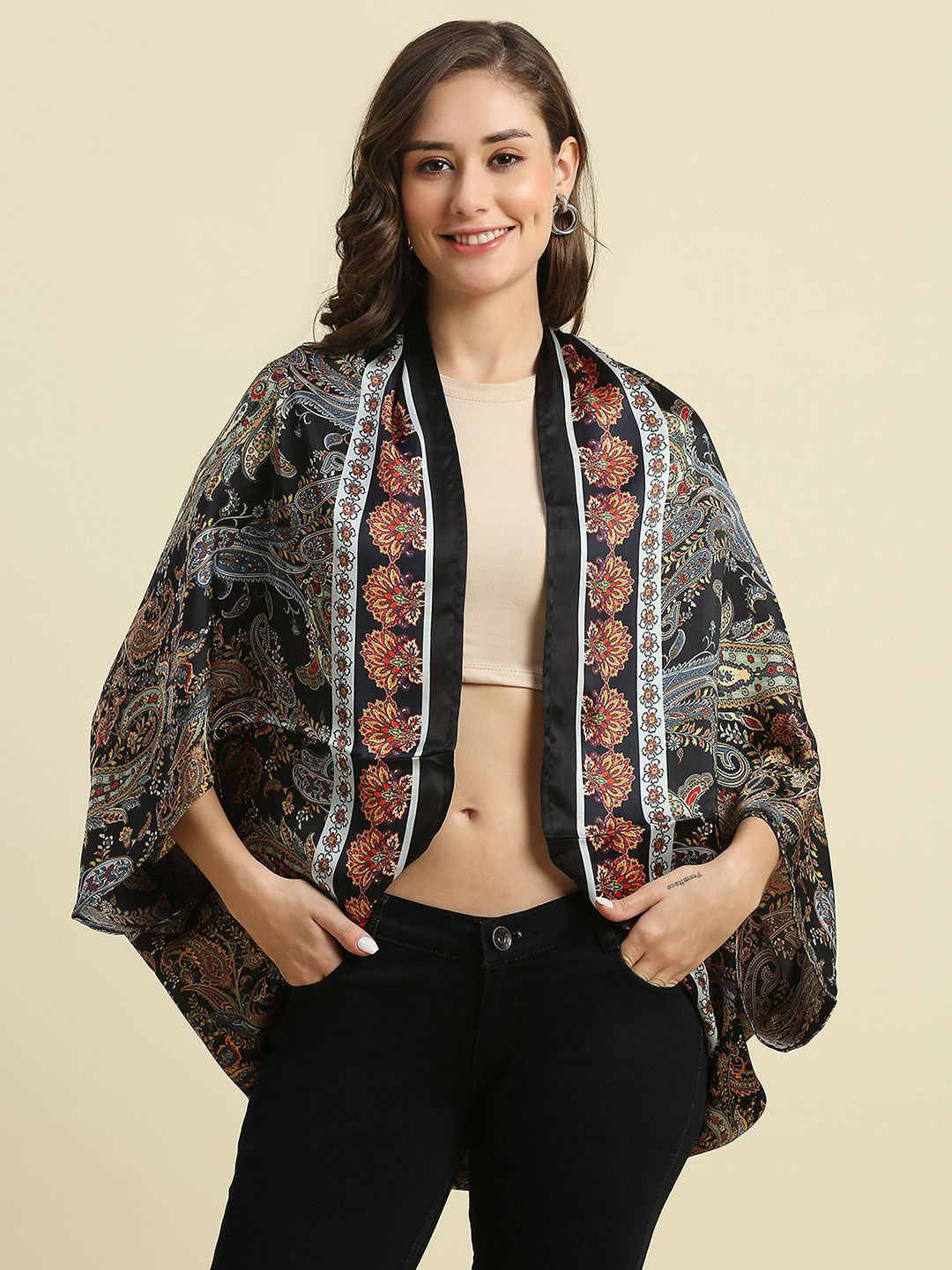 Cloth Haus India Floral Printed Open Front Shrug