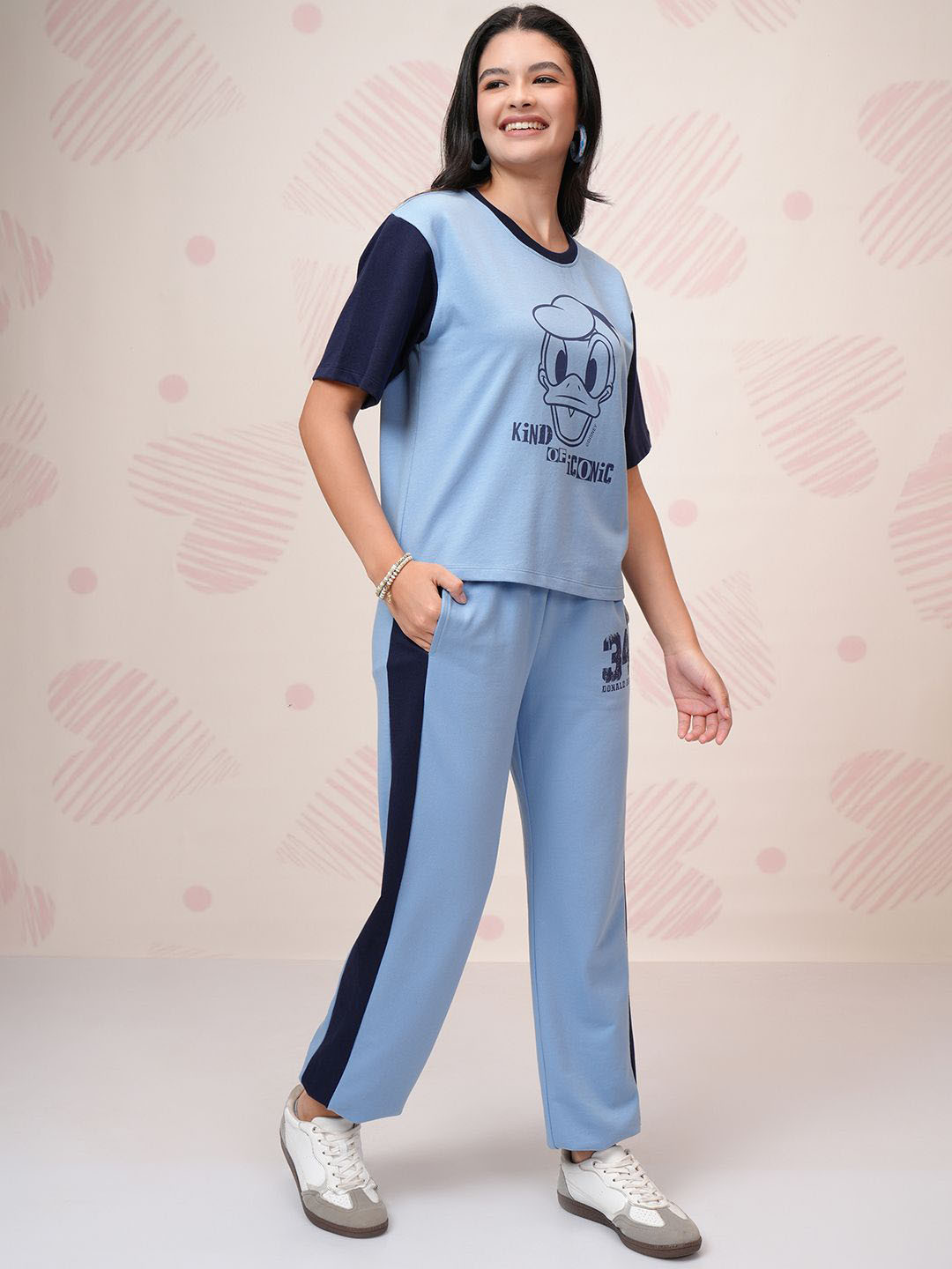 Tokyo Talkies Navy Blue Disney Mickey Mouse Printed Round Neck T Shirt & Trouser