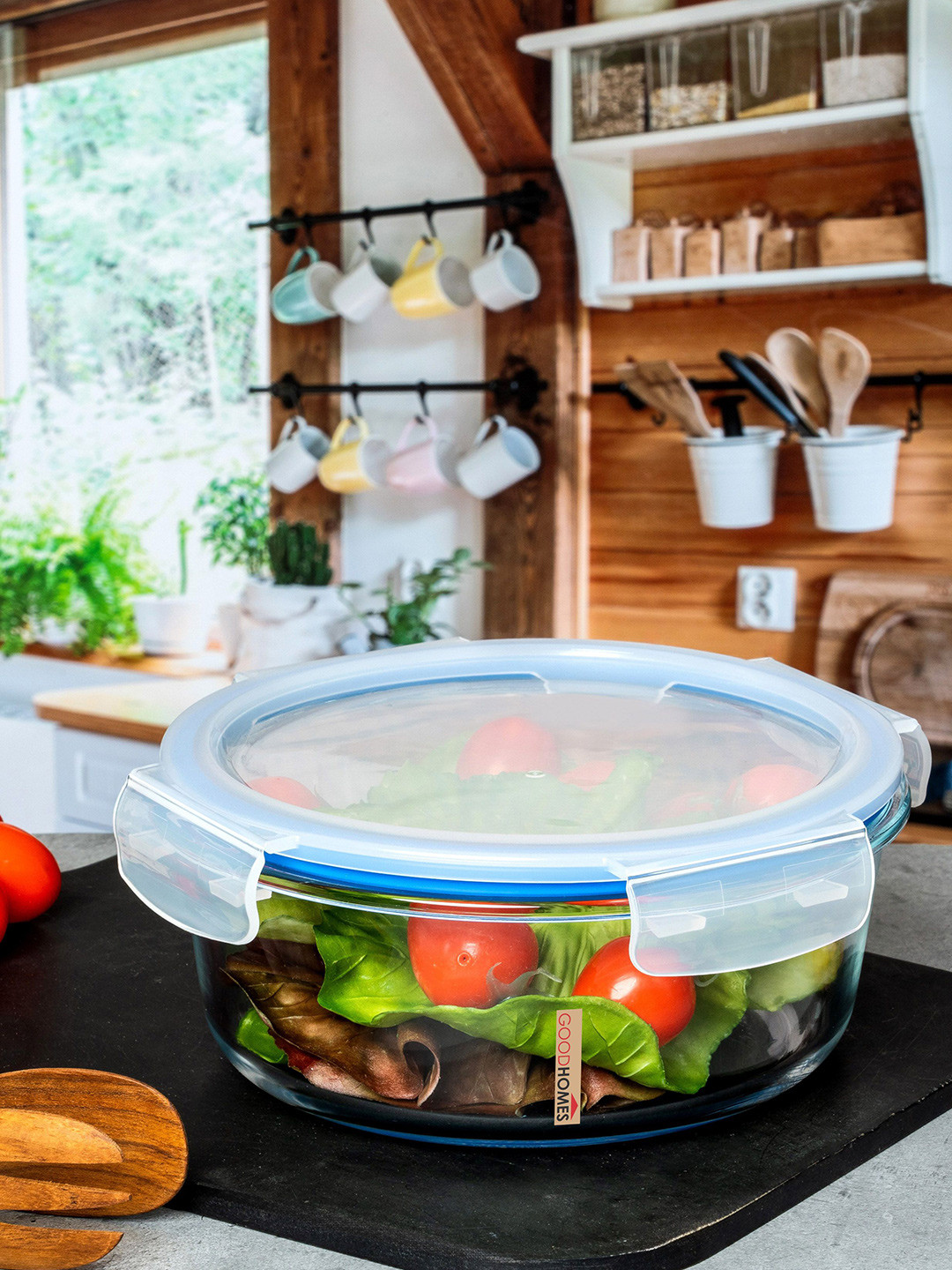 GOODHOMES White & Blue 2 Pieces Airtight Containers 1.10 L Each