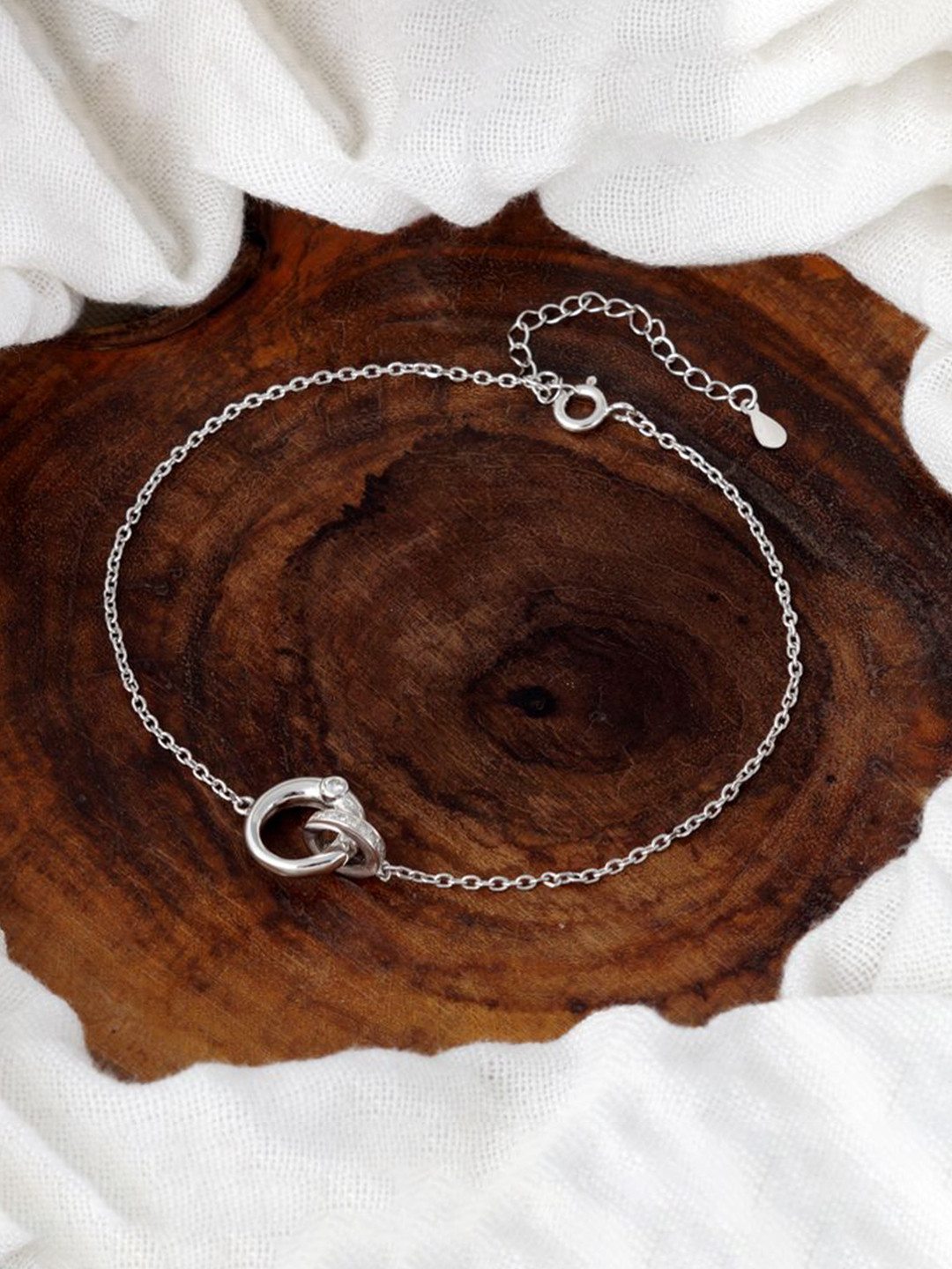 Tuanz Silver Jewelry Madhuban Together Forever 925 Sterling Silver Rhodium-Plated Anklet